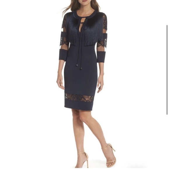 Tadashi Shoji Corisande Fringe Dress in Black Medium - Picture 2 of 6